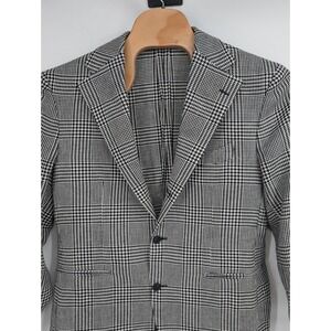 Suit Supply‎ Roma Jetted Black Checked Relaxed Fit Suit Blazer Linen Blend sz 44